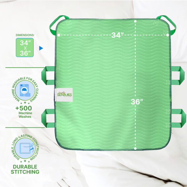 Absorbent Positioning Bed Pad with Handles 34" X 36"- Washable, Waterproof Incontinence Bed Pads - Reusable Bed Mobility Under Pads to Aid Seniors, Disabled & Bedridden Patients - Fast-Drying - Image 7