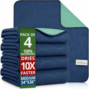 Bed Pads Washable Waterproof 34"x36"- Pack of 4 Navy Incontinence Bed Pads