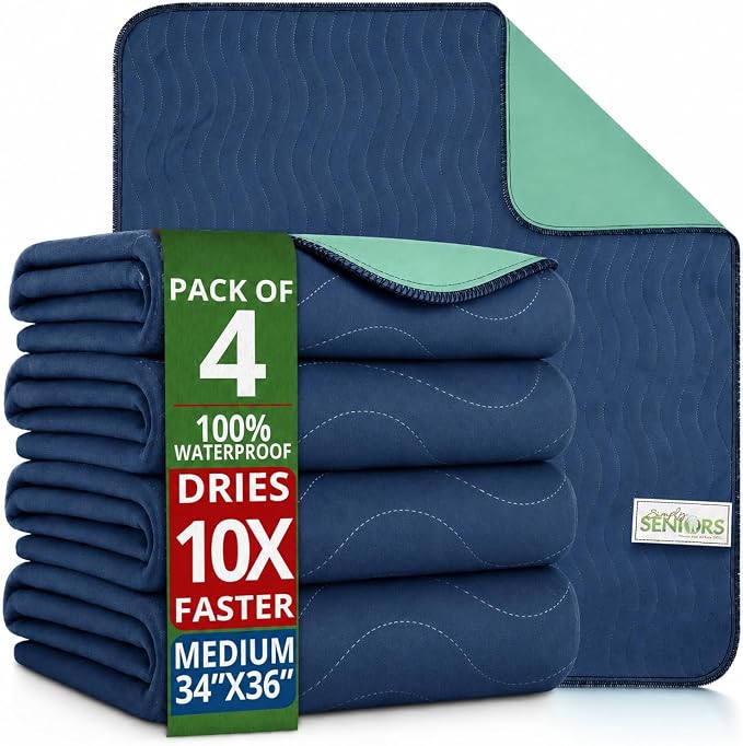 Waterproof 34"x36"- Pack of 4 Navy Incontinence Bed Pads 888888